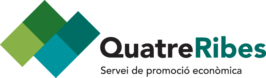 Logotipo de Quatre Ribes, servicio de promoción económica y simbiosis industrial de los municipios de Argentona, Cabrera de Mar, Dosrius y Òrrius